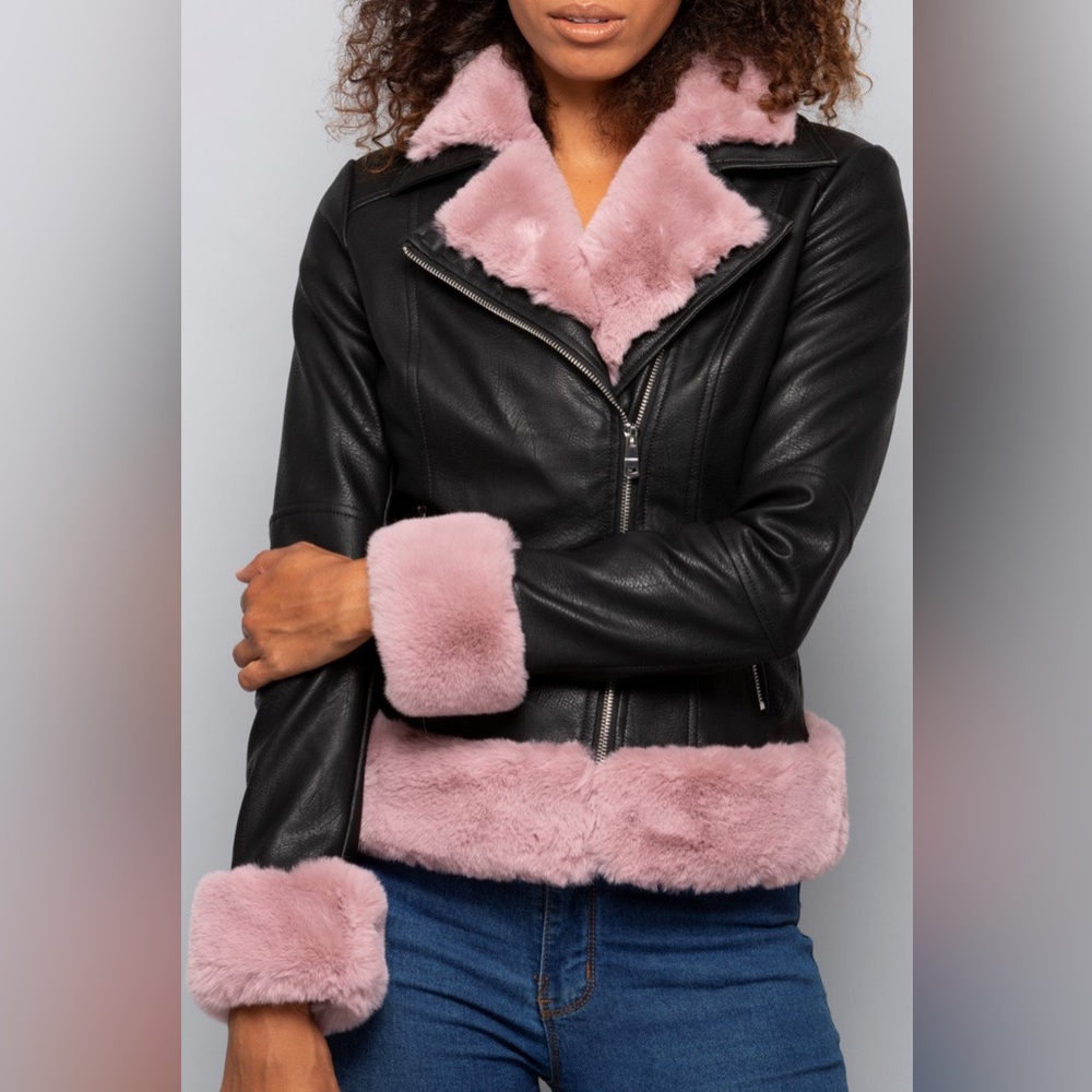 SOLD Gorgeous Pink Faux Fur Pleather Jacket